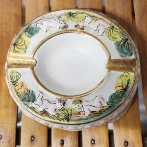Vintage Ceramic Ashtray with Gold Accents